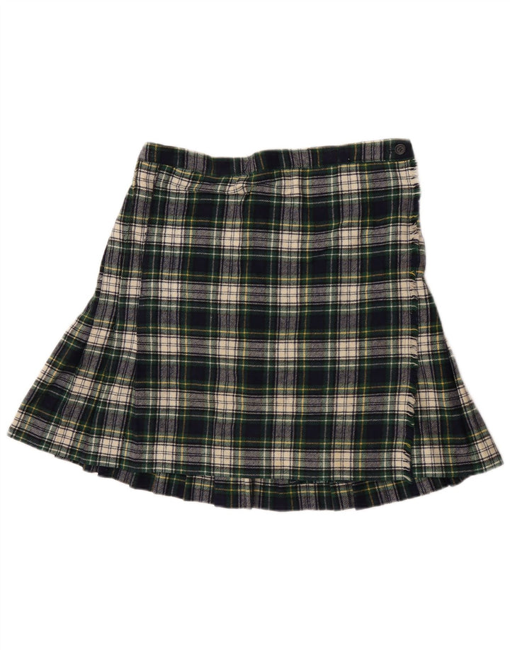 vintage Femmes Mini Jupe Portefeuille W28 Plaid Vert Moyen