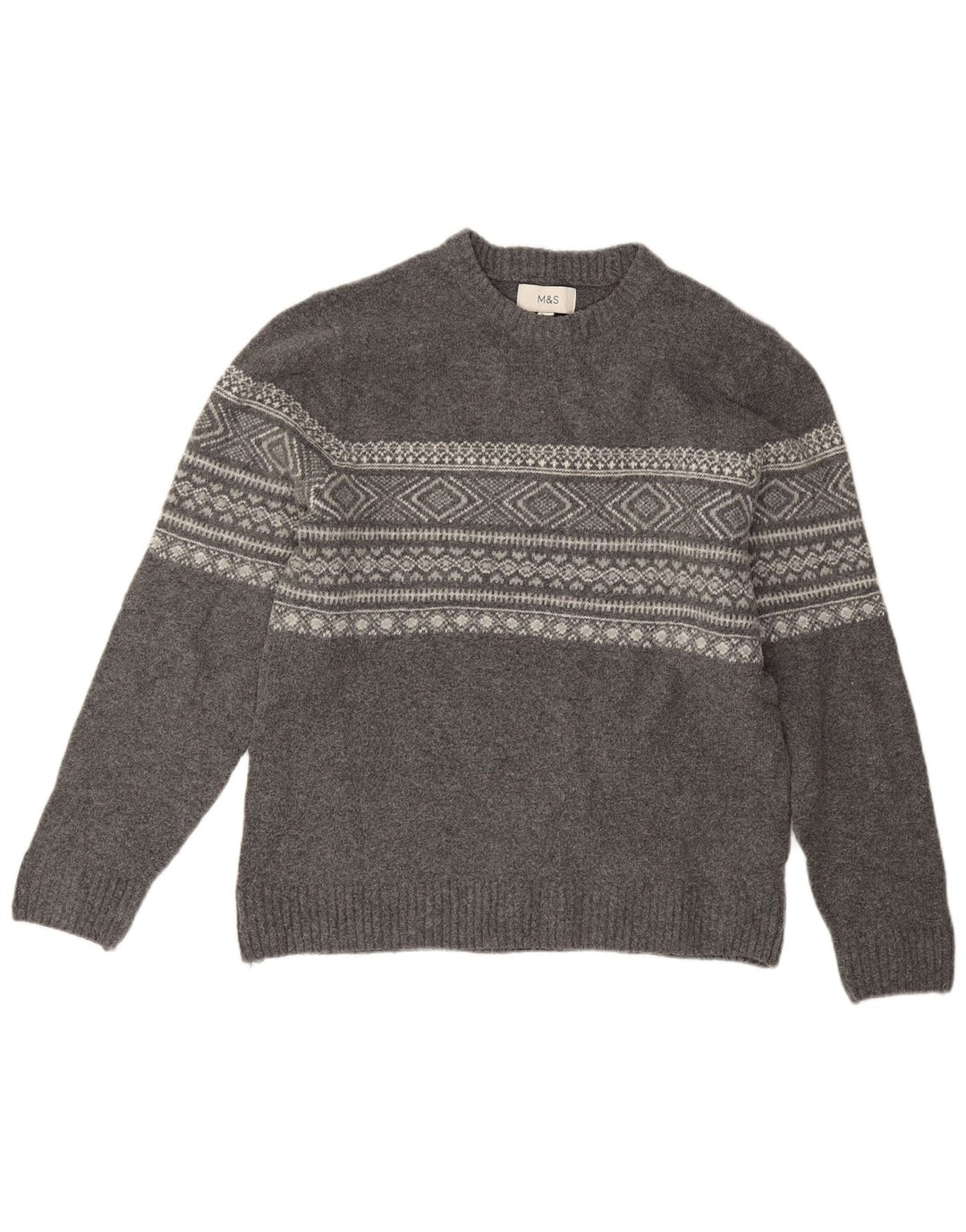 Marks & Spencer Pull col rond pour homme Gris moyen Fair Isle