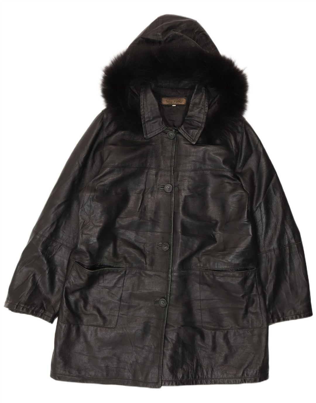 Manteau en cuir à capuche femme vintage IT 50 XL Cuir noir