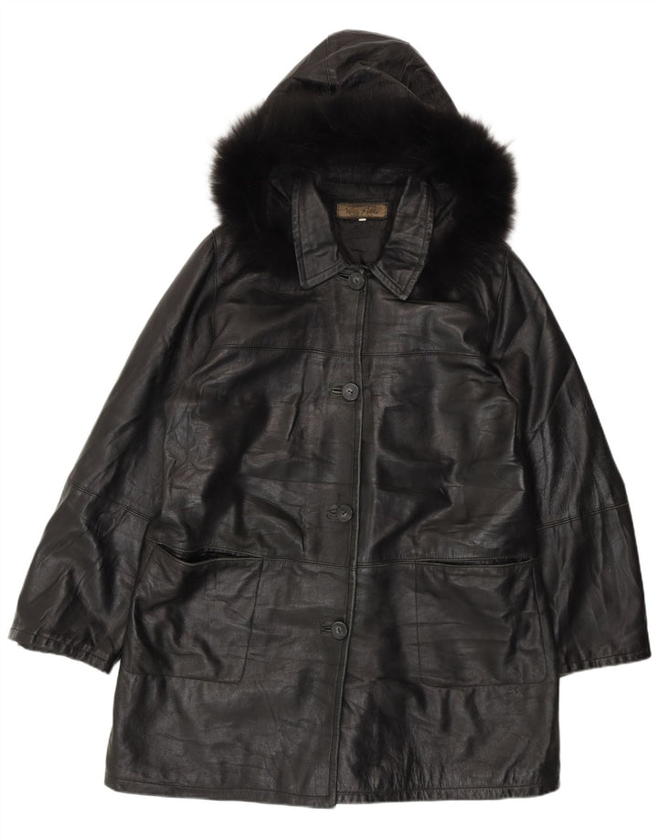 Manteau en cuir à capuche femme vintage IT 50 XL Cuir noir