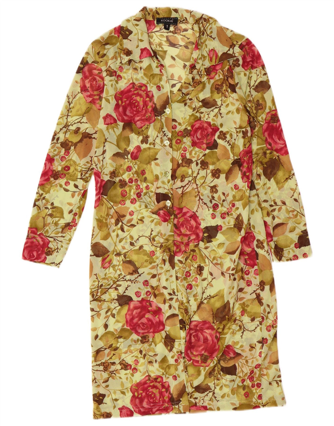 Kookai Robe chemise à manches longues pour femme Taille 1 Petit Vert Floral Bohème