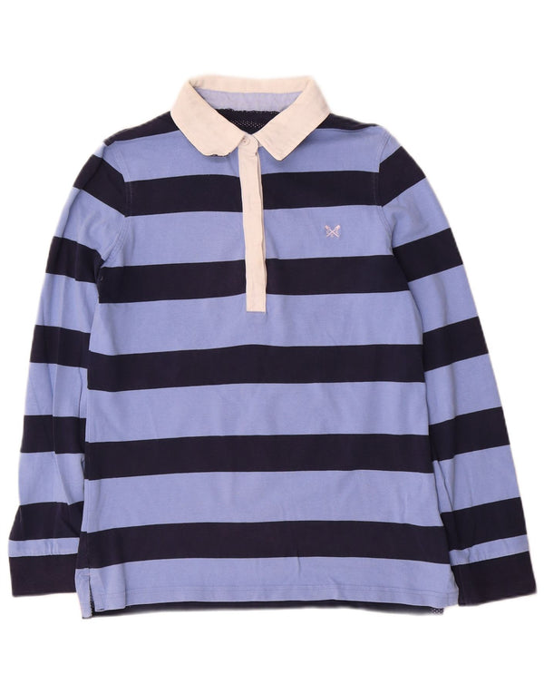 Crew Clothing Womens Long Sleeve Rugby Polo Shirt UK 10 Small Blue Striped