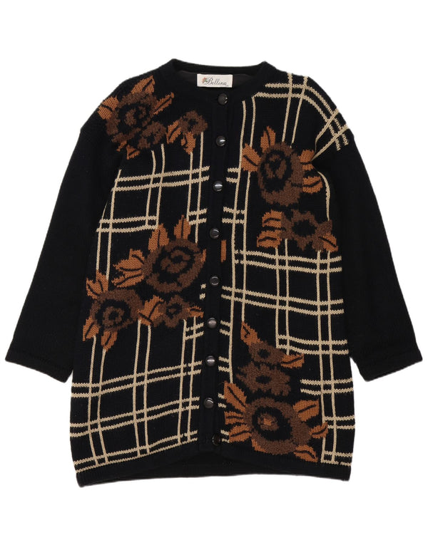 Bellina Cardigan long surdimensionné pour femme UK 10 Petit motif floral noir