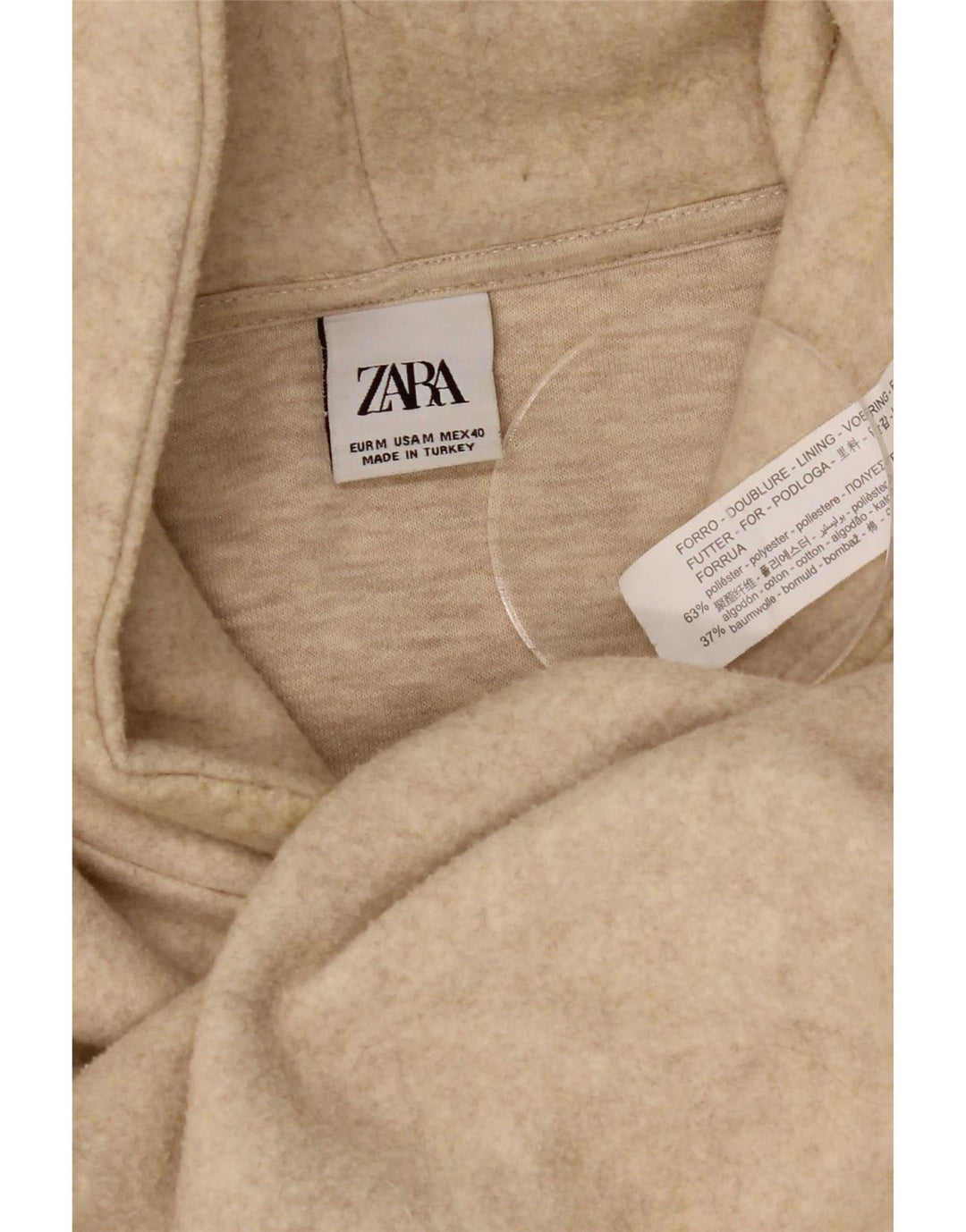 Zara Pull À Capuche Homme Beige Moyen Polyester