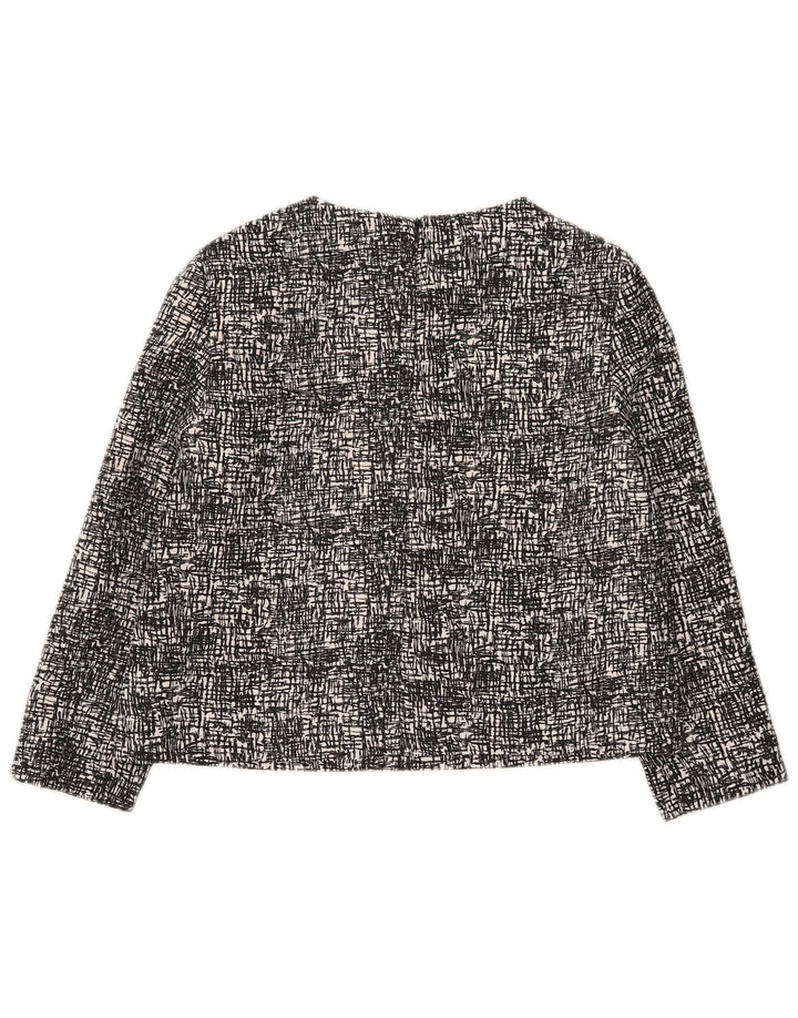 Zara Womens 3/4 Sleeve Crop Blouse Top UK 14 Medium Noir Moucheté Polyester