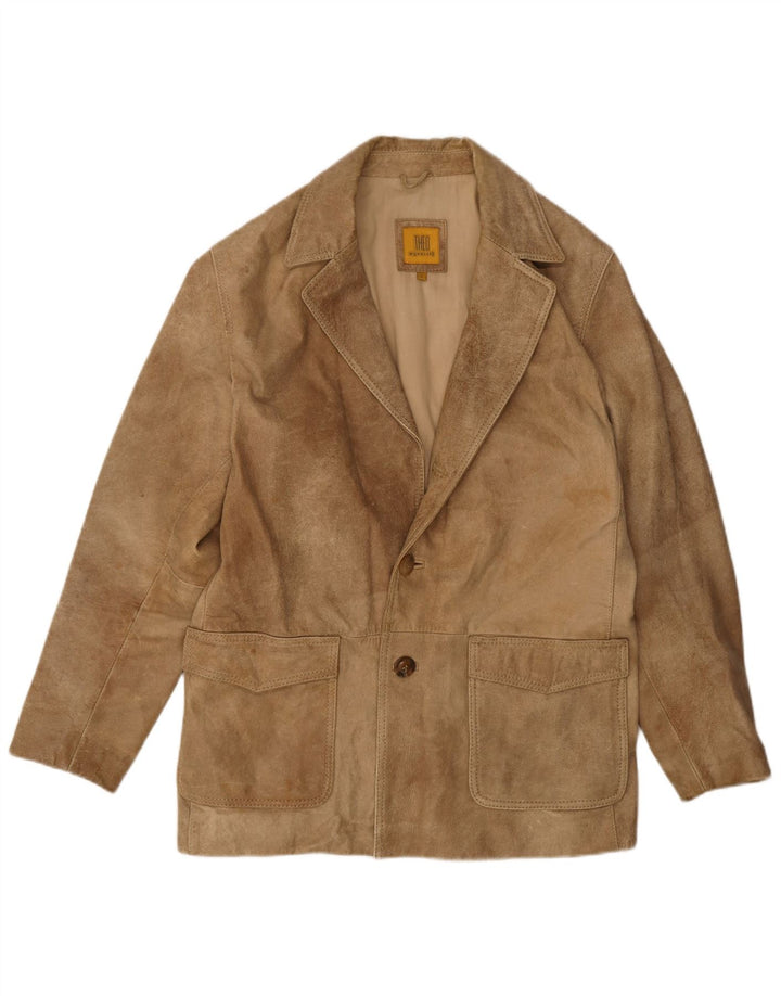 vintage Mens 2 Bouton Suede Blazer Veste UK 40 Grand Cuir Beige