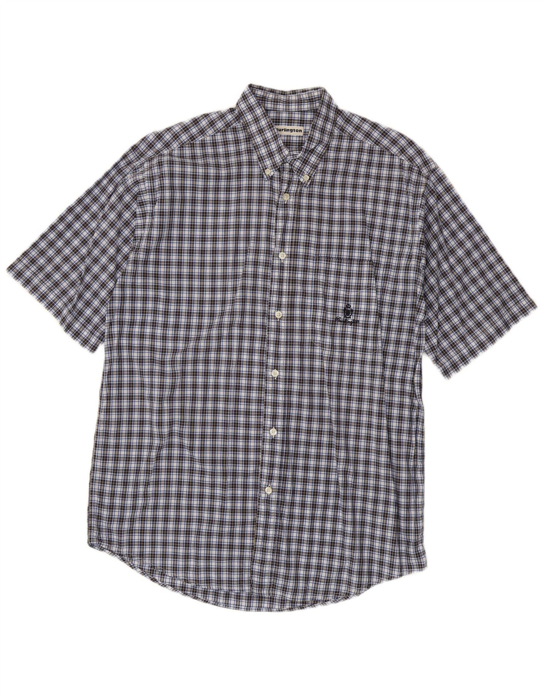 Burlington Chemise à manches courtes pour homme en coton à carreaux bleus