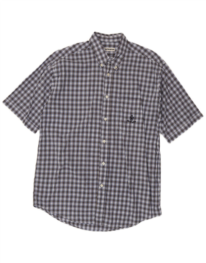 Burlington Chemise à manches courtes pour homme en coton à carreaux bleus