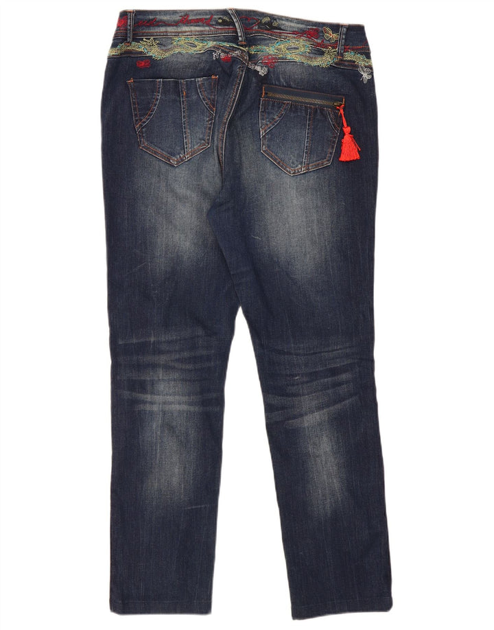 Desigual Jean Slim Graphique W34 L29 Bleu Marine Polyester Femme