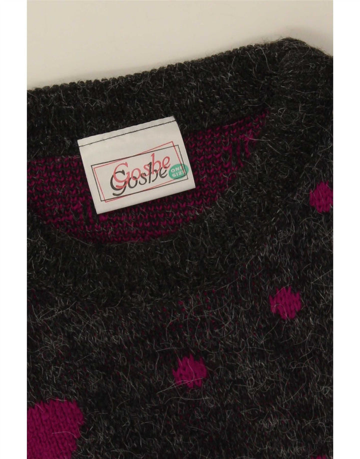 vintage Femmes Longline Boat Neck Jumper Pull Taille Unique Gris Taché