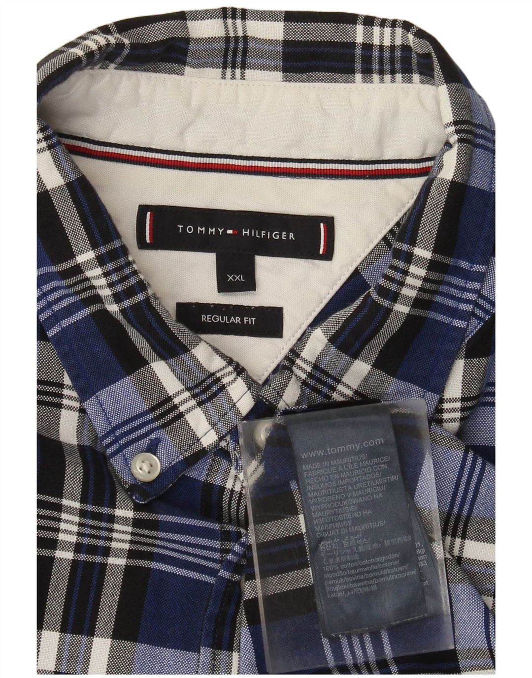 Tommy Hilfiger Chemise coupe classique pour homme 2XL en coton à carreaux bleus