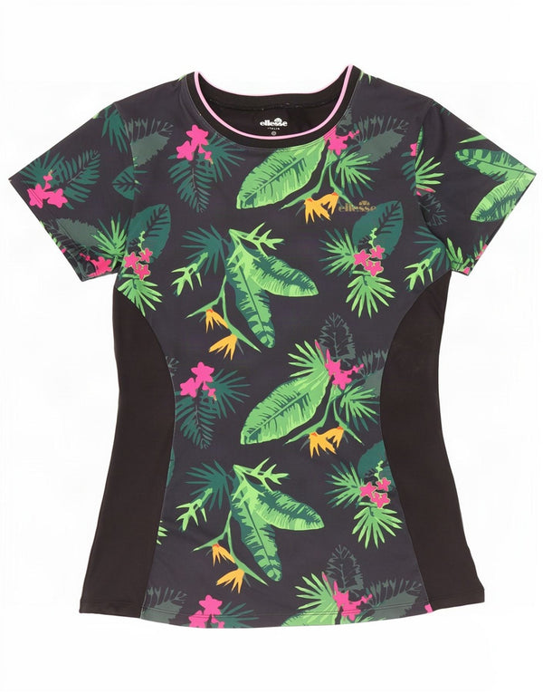 Ellesse Womens Graphic T-Shirt Top UK 12 Medium Noir Floral Polyester