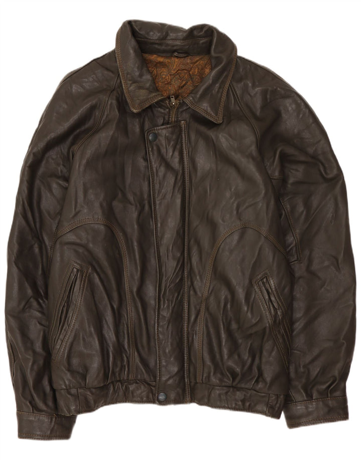 VINTAGE Veste en cuir homme UK 42 XL Marron