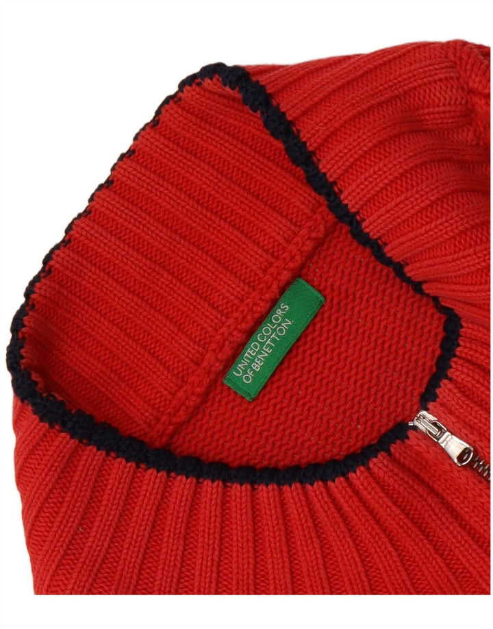 Benetton Pull Cardigan Graphique Femme UK 8 Petit Rouge