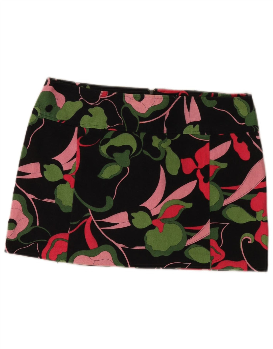 VINTAGE Mini Jupe Femme IT 42 Moyen W30 Coton Floral Noir