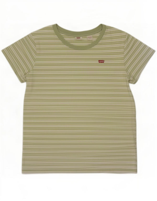Levi's T-Shirt Femme UK 16 Large Vert Rayé Coton