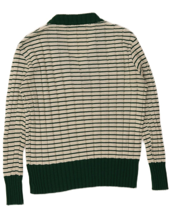 vintage Femme Col V Pull Pull IT 42 Rayé Vert Moyen