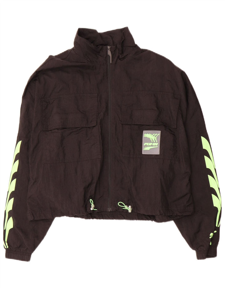PUMA Veste de survêtement surdimensionnée Crop Graphic pour femme UK 16 Large Noir