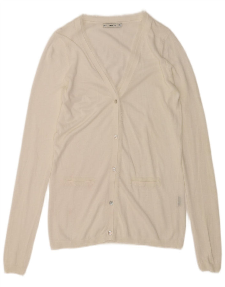 Zara Cardigan Femme Pull UK 10 Petit Blanc