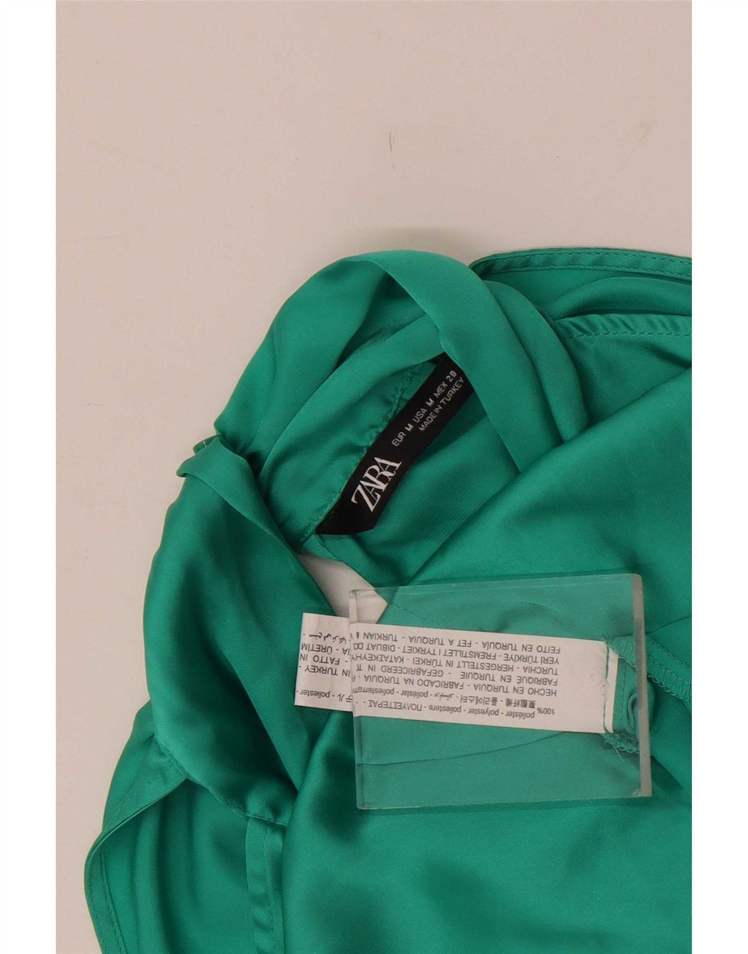 Zara Femme Chemisier Court Sans Manches Top UK 14 Polyester Vert Moyen