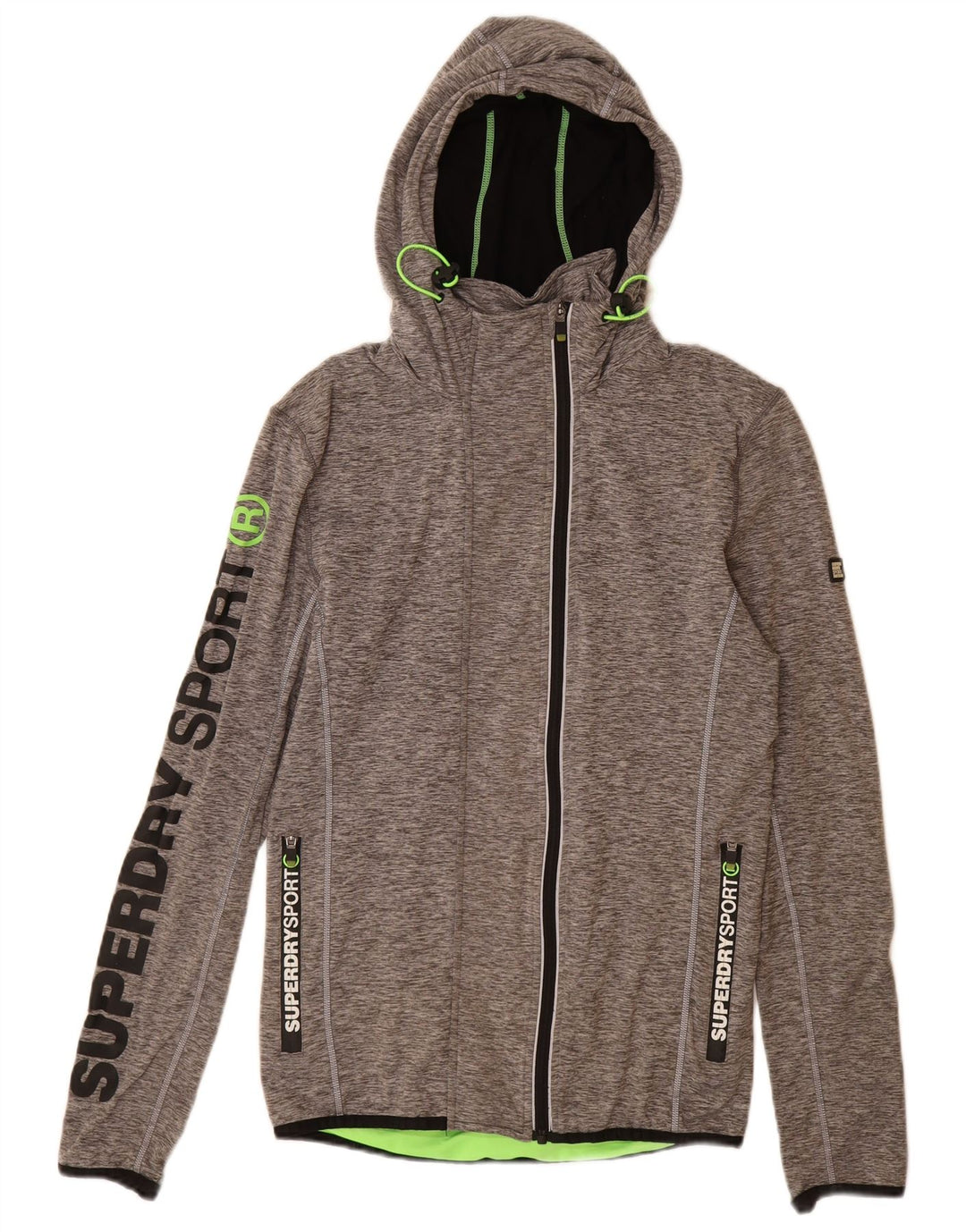 SUPERDRY Pull à capuche zippé graphique coupe athlétique pour femme UK 12 Gris moyen