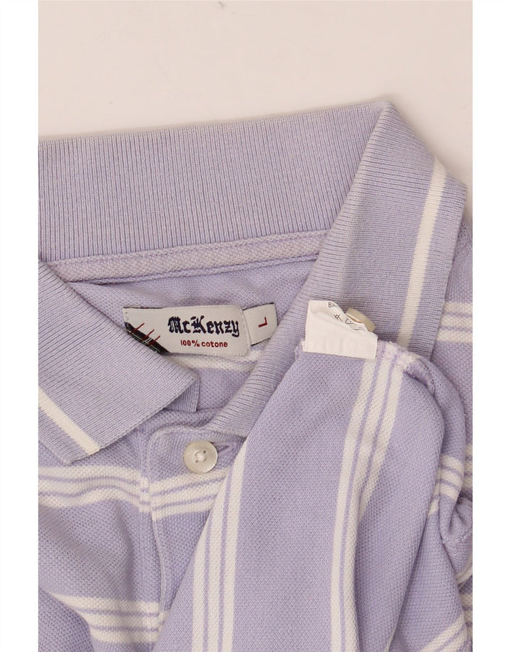 MCKENZY Polo Homme Large Violet Rayé Coton