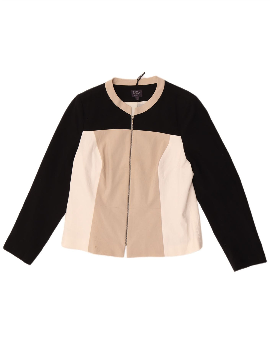 Marks & Spencer Veste blazer zippée pour femme UK 16 Large Beige Colourblock