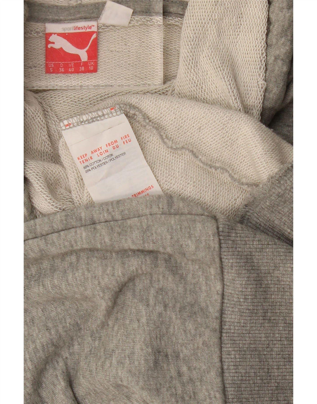 PUMA Pull à capuche surdimensionné pour femme UK 10 Petit coton moucheté gris