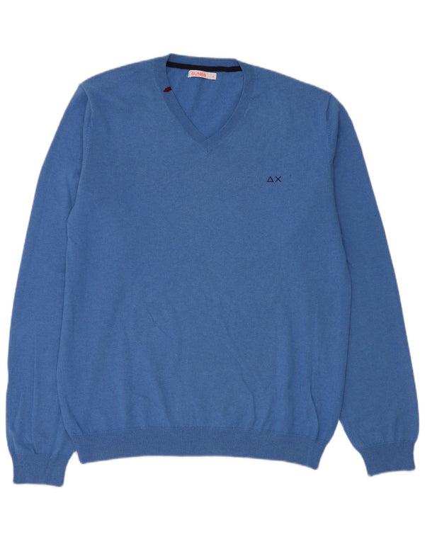 Sun68 Pull col V pour femme UK 18 XL Bleu Laine mérinos