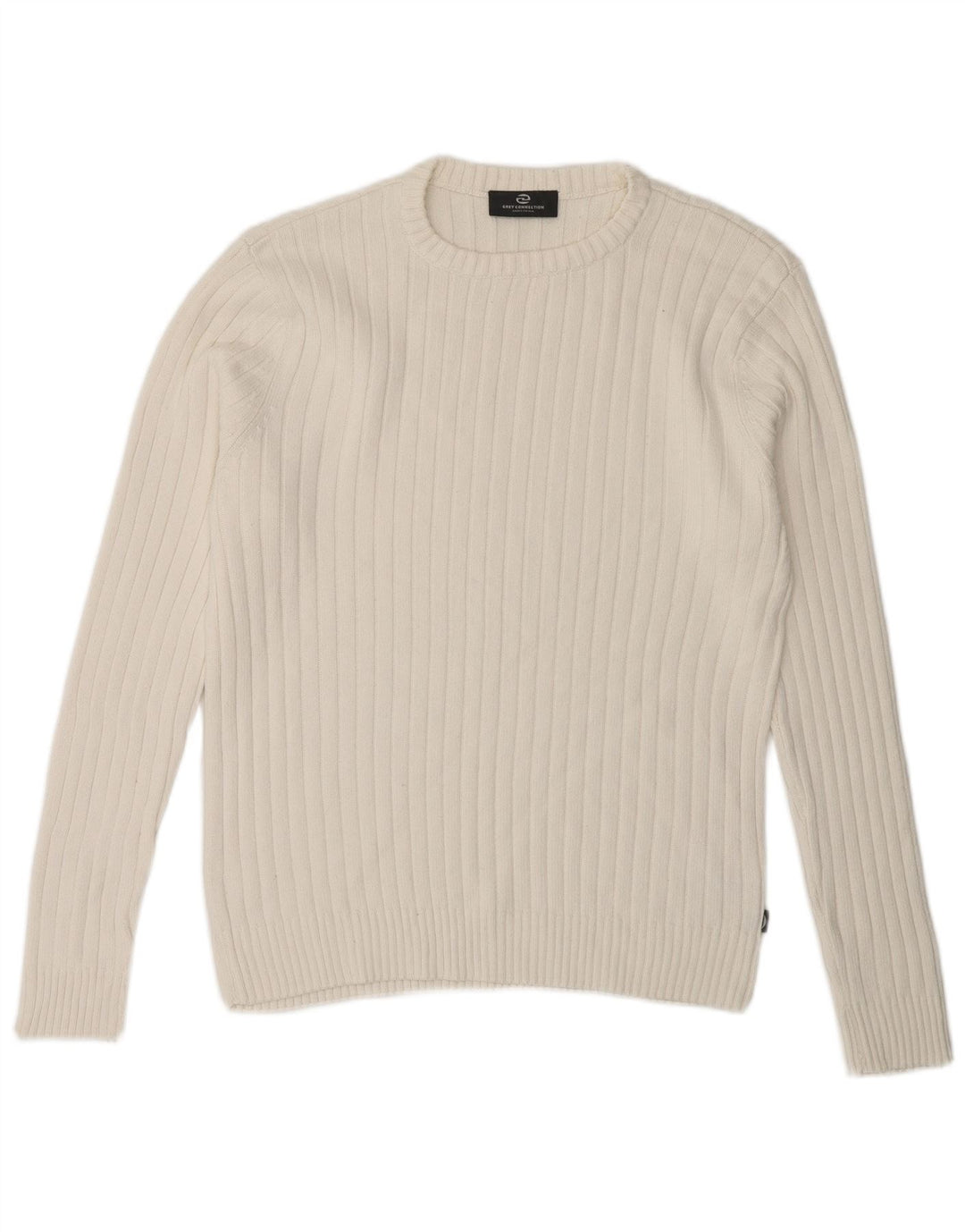 vintage Mens Crew Neck Jumper Pull Petit Coton Blanc