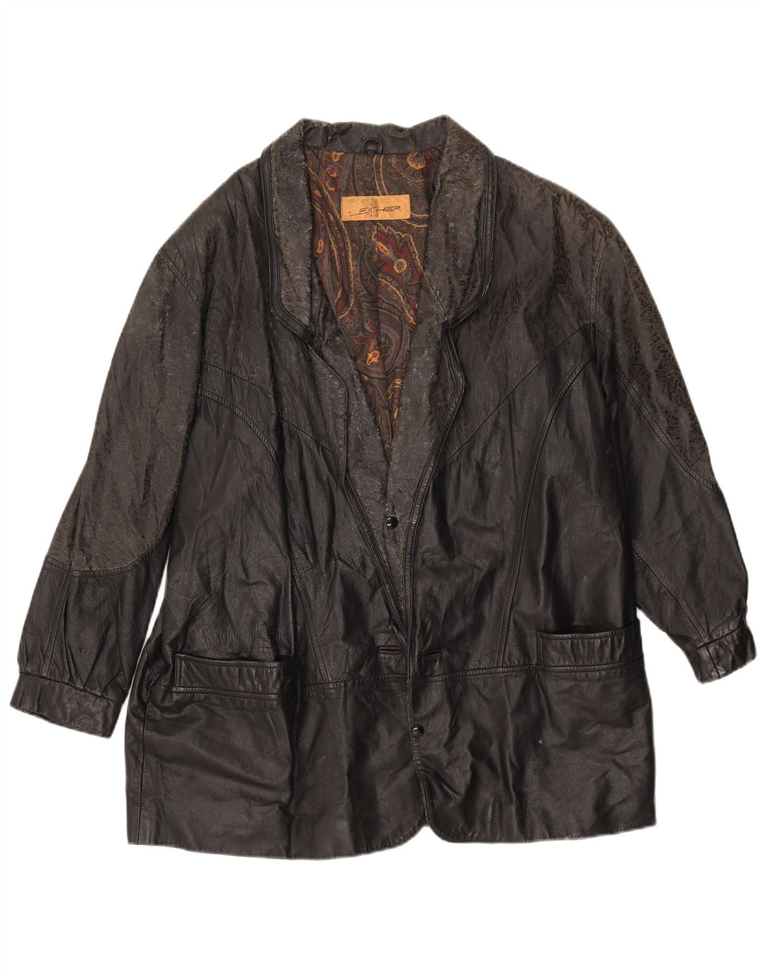 vintage Mens Loose Fit Veste en cuir IT 46 Petit cuir noir