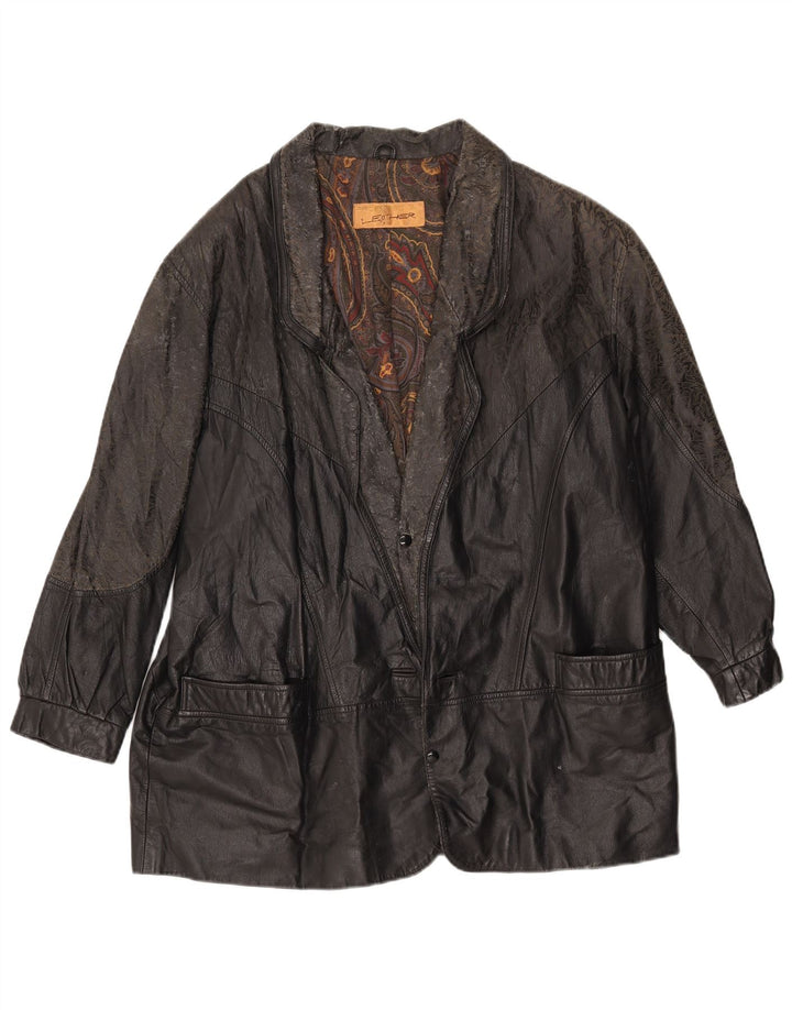 vintage Mens Loose Fit Veste en cuir IT 46 Petit cuir noir