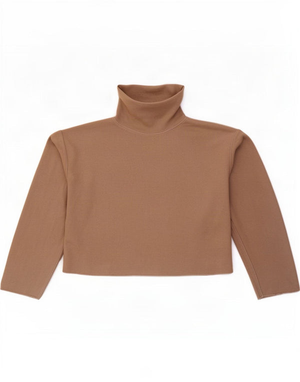 Zara Womens Crop Top Manches Longues UK 10 Petit Coton Beige