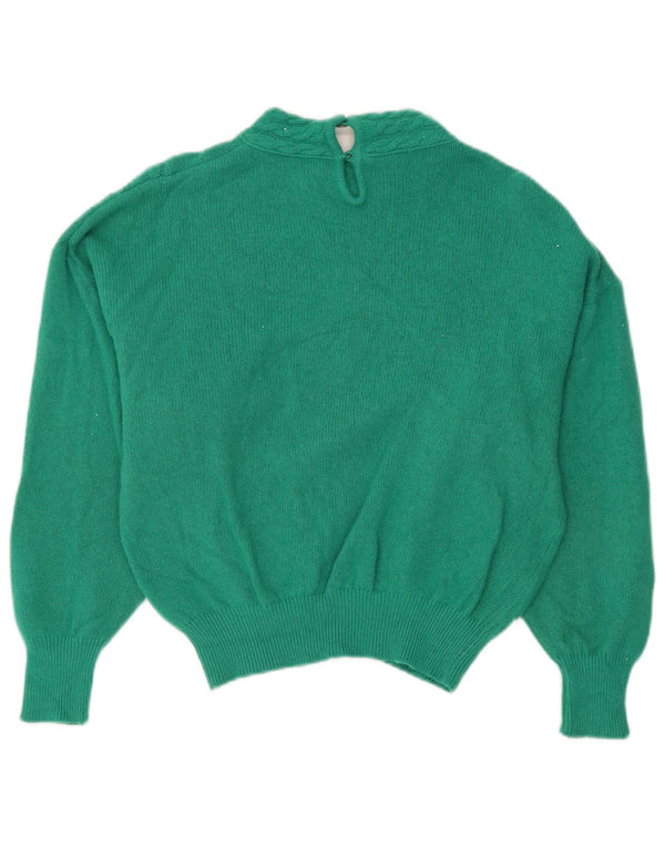 vintage Womens Crop Turtle Neck Jumper Pull IT 46 Grand Angora Vert
