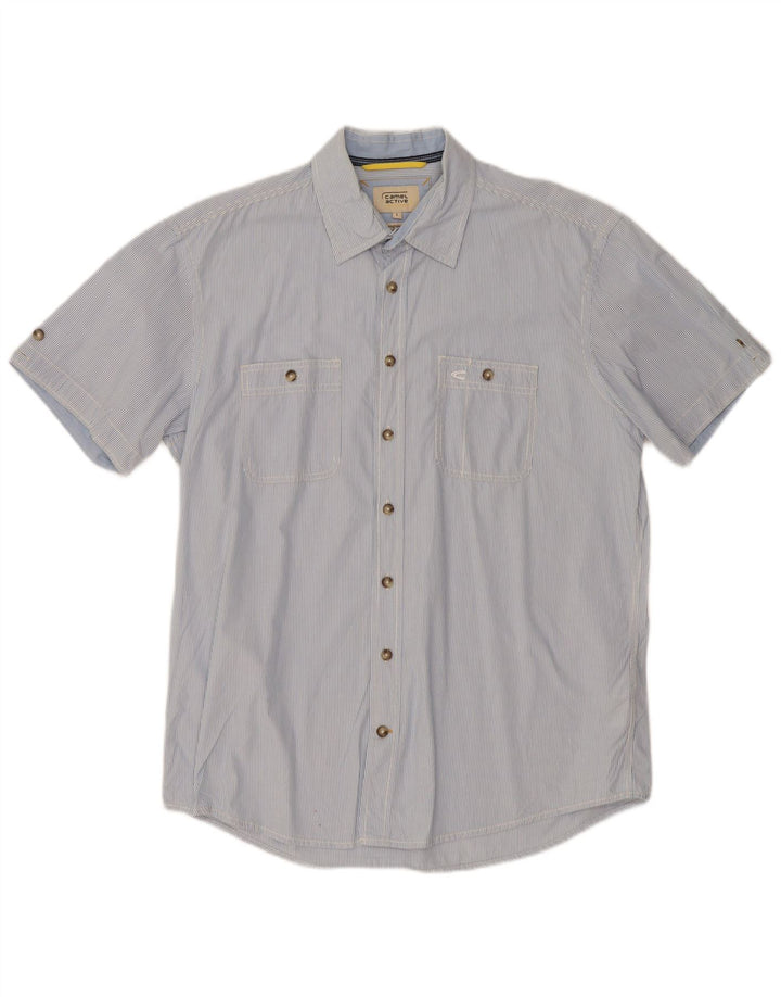 CAMEL ACTIVE Mens Regular Fit Short Sleeve Shirt Large Blue Striped Cotton