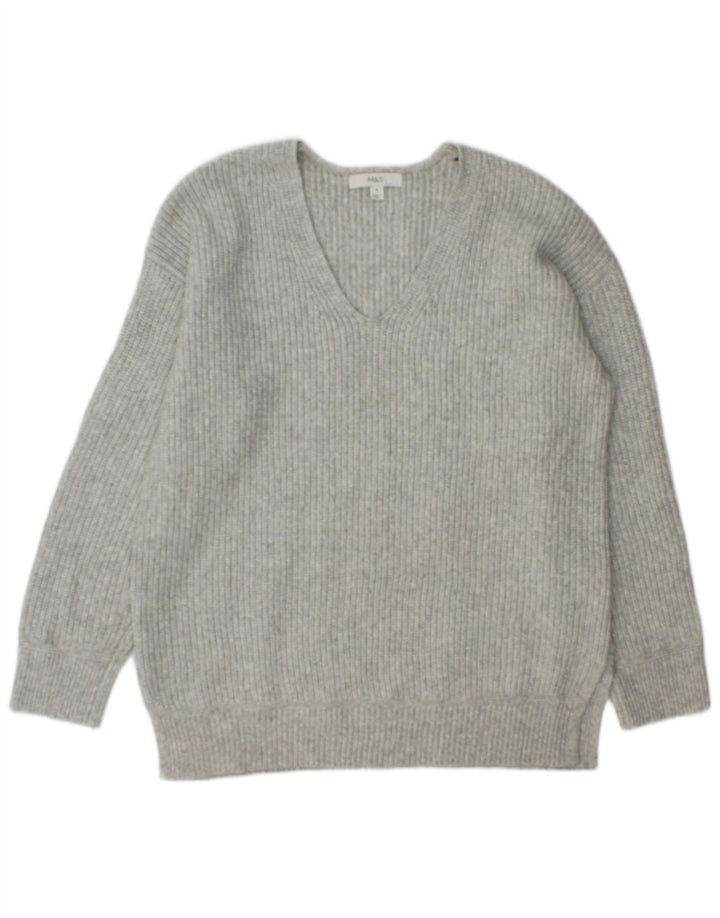 Marks & Spencer Pull col en V pour femme UK 14 Gris moyen Polyester