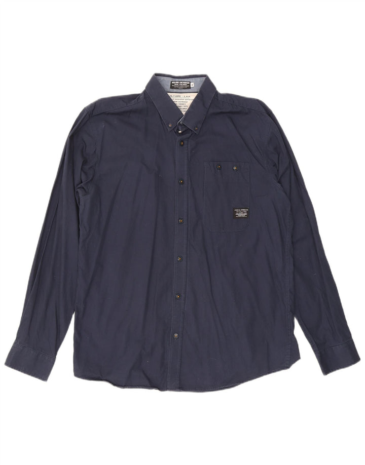 JACK & JONES Mens Workwear Shirt XL Navy Blue Cotton