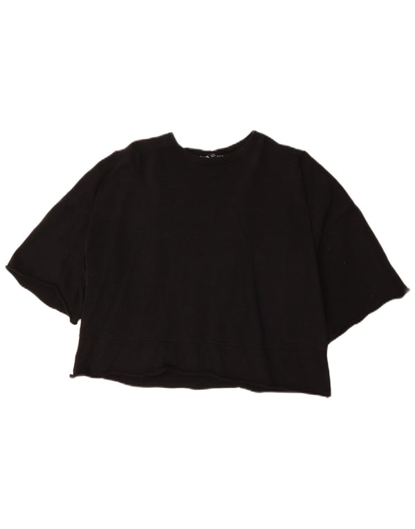 Zara Womens Oversize Crop T-Shirt Top UK 10 Petit Coton Noir