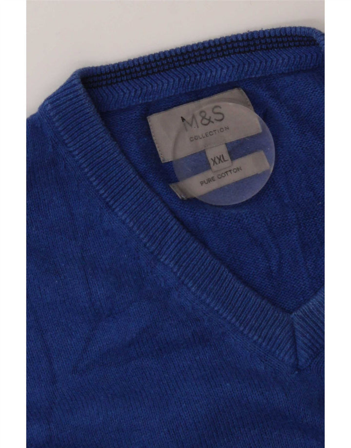 Marks & Spencer Pull col V pour homme en coton bleu 2XL