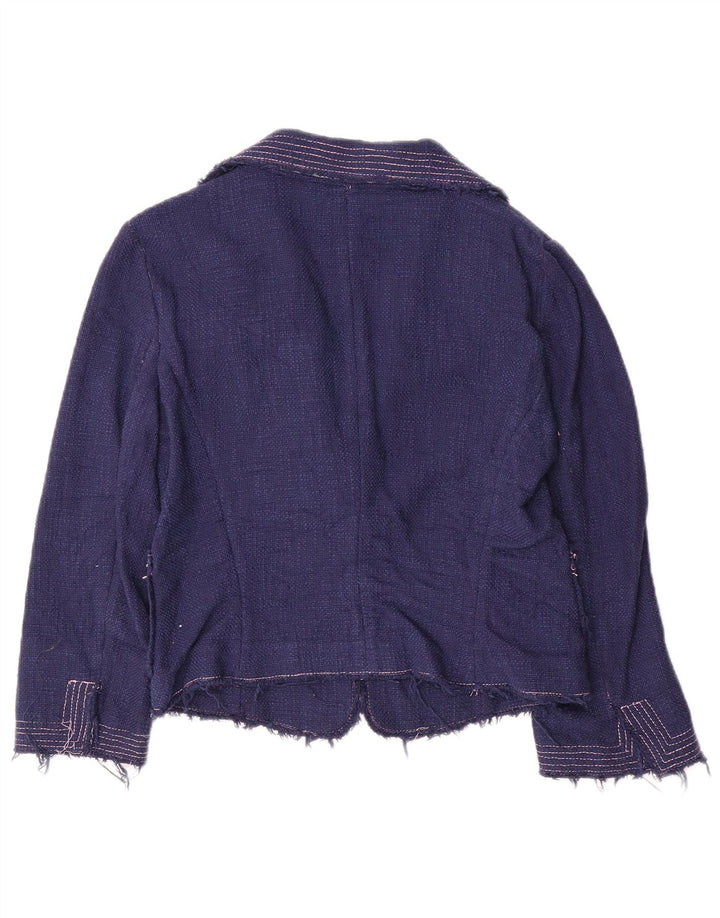Zara Veste Blazer Femme Manches 3/4 1 Bouton EU 40 Bleu Marine Moyen Coton