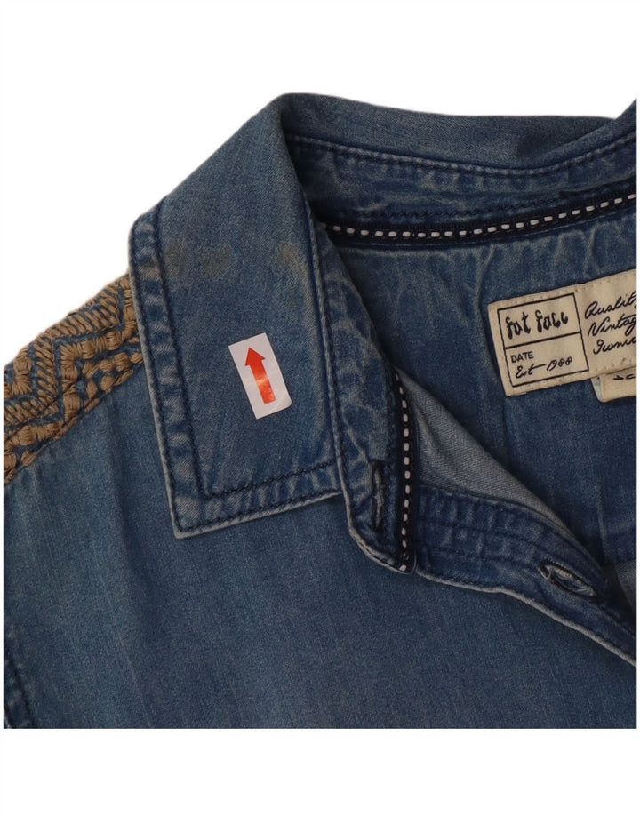 Fat Face Chemise pull en jean pour femme UK 12 Bleu moyen Coton Bohème
