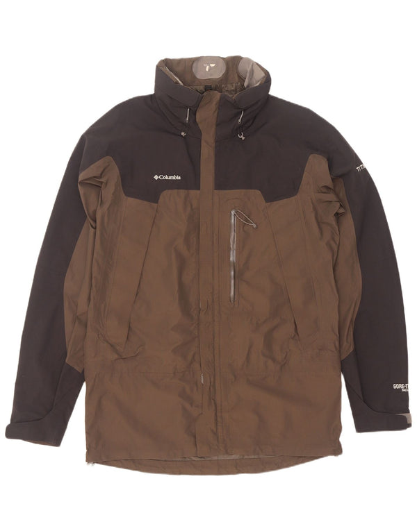 Columbia Veste de pluie à capuche Titanium pour homme UK 38 Marron moyen Colourblock