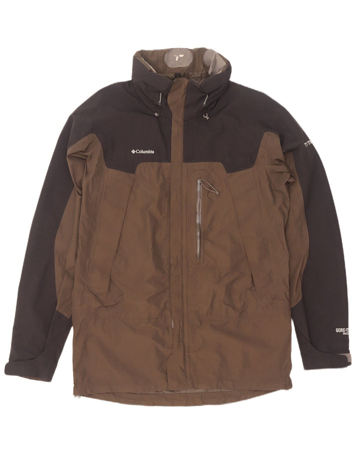 Columbia Veste de pluie à capuche Titanium pour homme UK 38 Marron moyen Colourblock