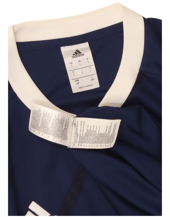 Adidas T-Shirt Homme Haut Large Bleu Marine Rayé Polyester