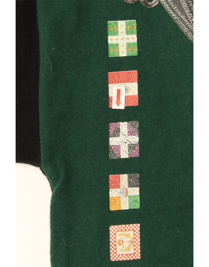FUZZI Womens Graphic V-Neck Jumper Sweater IT 46 Large Green Colourblock Vintage Fuzzi and Second-Hand Fuzzi from Messina Hembry 