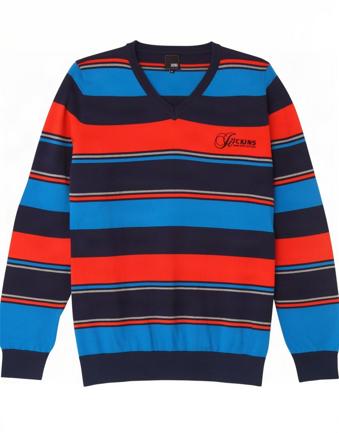 Jack & Jones Pull Col V Homme Coton Rayé Multicolore Moyen