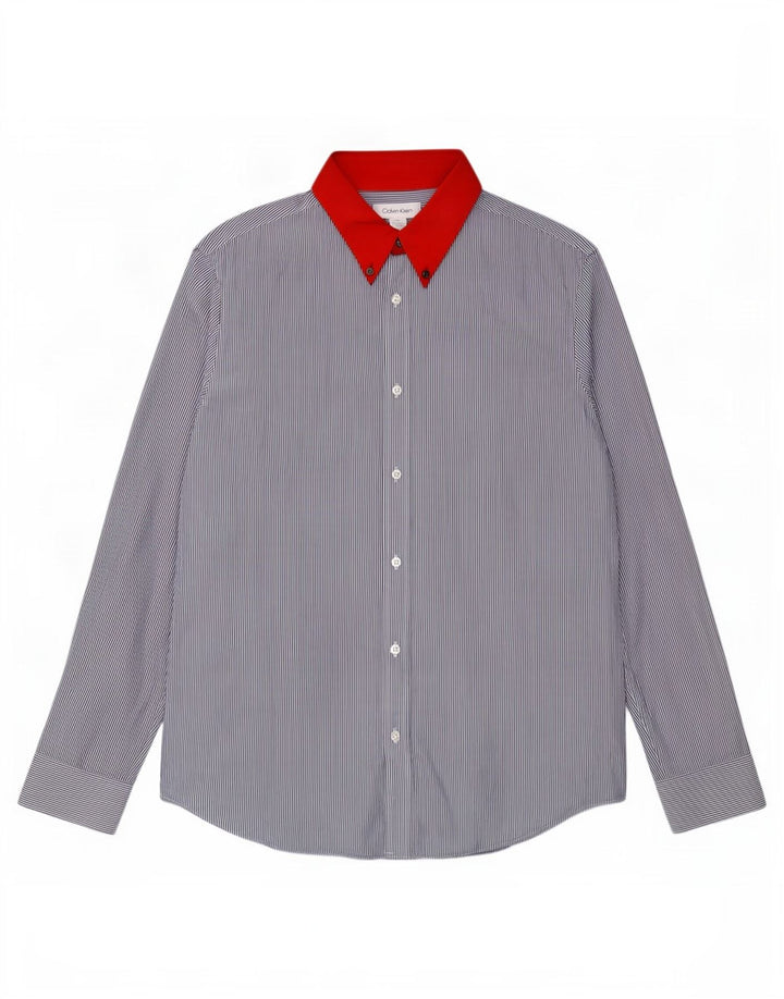 Calvin Klein Chemise homme en coton à fines rayures bleues