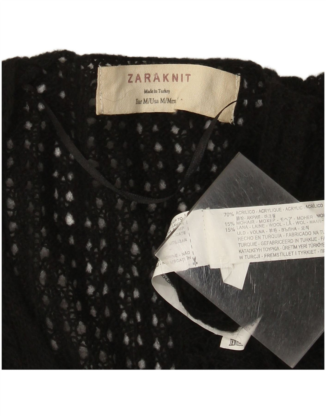 Zara Pull col en V pour femme UK 12 Acrylique noir moyen