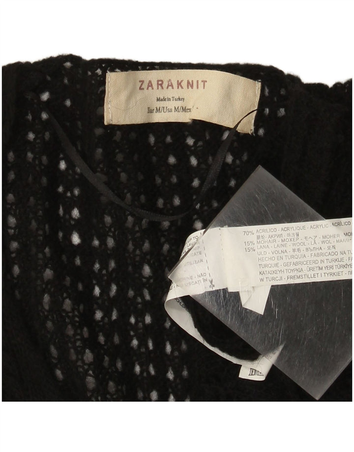 Zara Pull col en V pour femme UK 12 Acrylique noir moyen