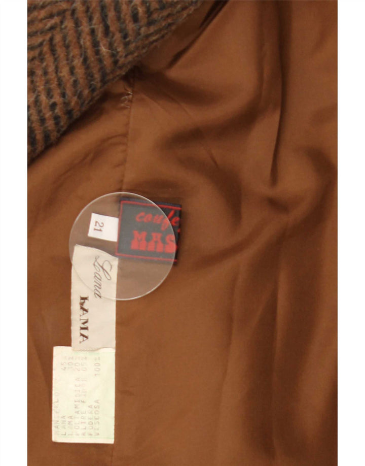 vintage Femme Double Breasted Coat UK 14 Grande laine à chevrons marron